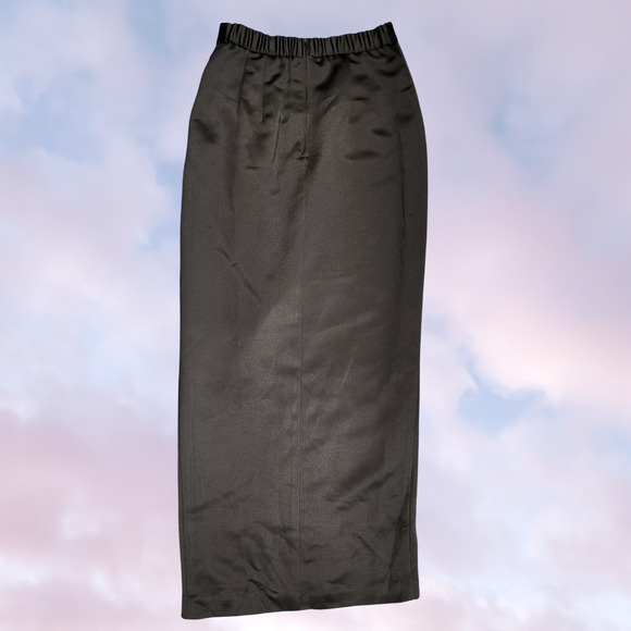 Black Alex Evenings Vintage 90s High Waist Whimsy Goth Satin Vampy Maxi Skirt 6 - Picture 2 of 3